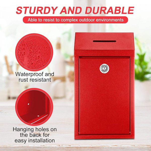 Metal Locking Mailbox Wall Mount Key Drop Mailbox for Outside Garden - Image 3