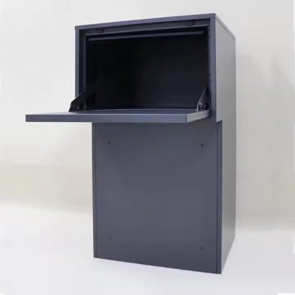 The metal parcel drop box is designed to accept multiple deliveries